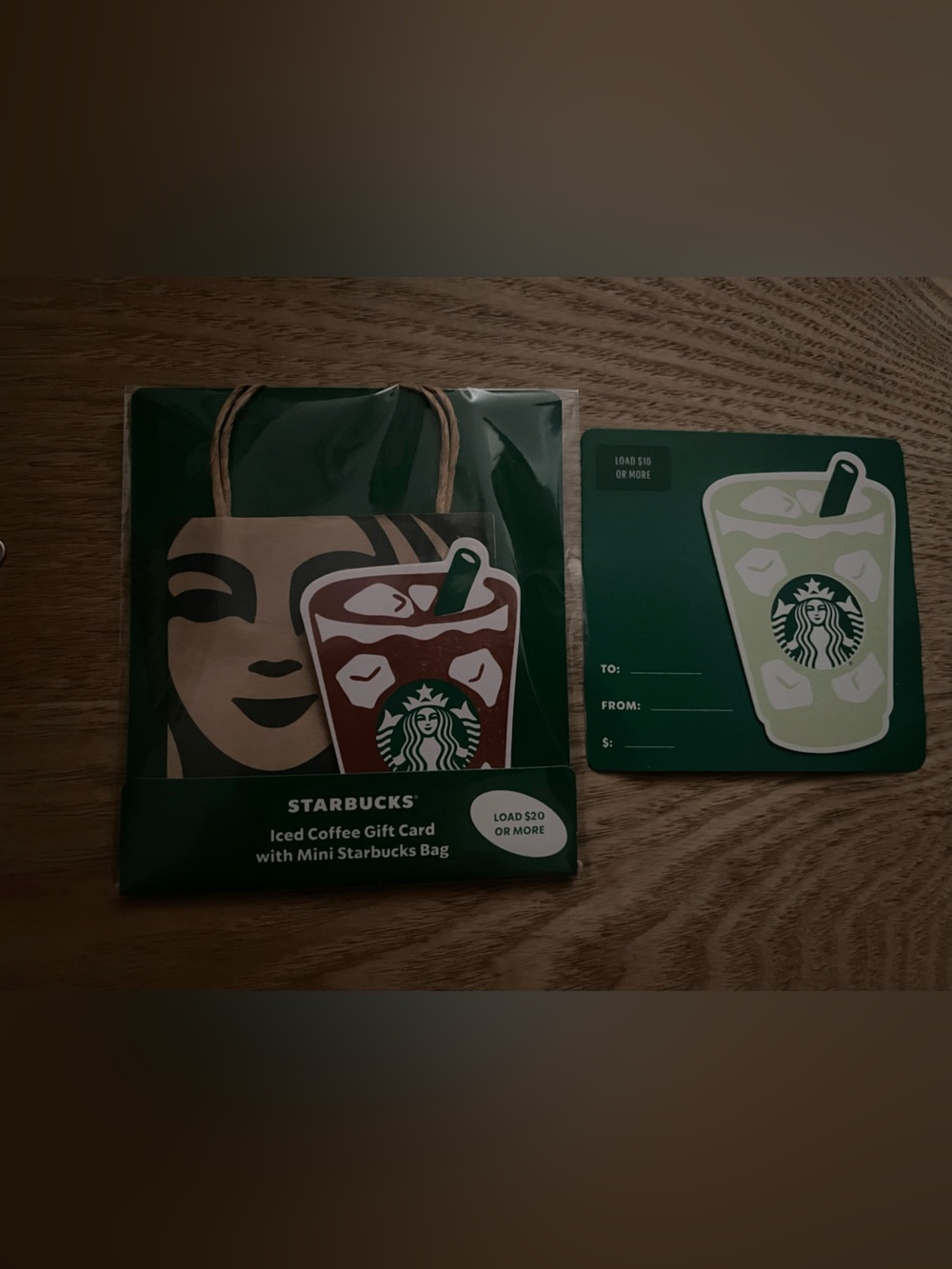 Starbucks Iced Coffee and Matcha Gift Cards with Mini Bag